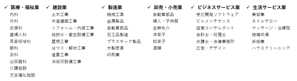 業種別デザイン・コンテンツの提供業種一例