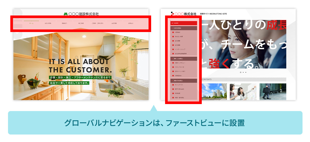 ナビゲーションメニューの位置