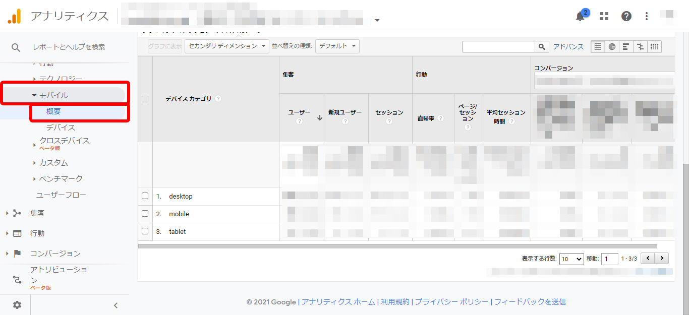 GoogleAnalytics操作画面